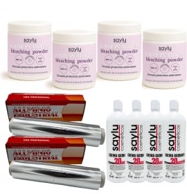 PACK INTEGRAL DECOLORACIÓN SAYLU (4 DECOLORACIONES + 4 OXIGENADAS + 2 ROLLOS PAPEL ALUMINIO)