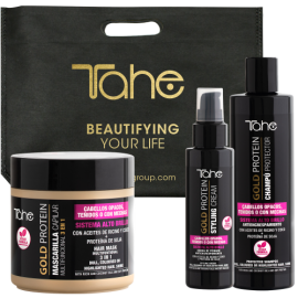 PACK ALTO BRILLO: CHAMPÚ 300ML + MASCARILLA 400ML + CREMA 100ML DE PEINADO GOLD PROTEIN TAHE