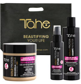 PACK ALTO BRILLO: CHAMPÚ 300ML + MASCARILLA 400ML + CREMA 100ML DE PEINADO GOLD PROTEIN TAHE