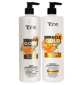 PACK ANTIFRIZZ XXL: CHAMPÚ 1000ML + MASCARILLA 1000ML  MIRACLE GOLD CABELLOS GRUESOS TAHE